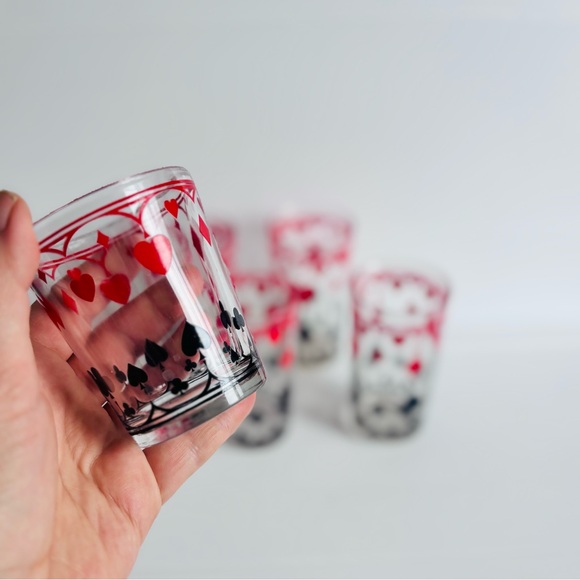 Vintage Playing Card Glasses Hearts Spades Set of Five - Picture 2 of 6